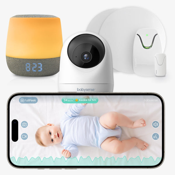 Guardería inteligente Babysense Safe Sleep: monitor de vídeo para bebés, detección de movimiento respiratorio con alertas de seguridad, luz nocturna y máquina de sonido