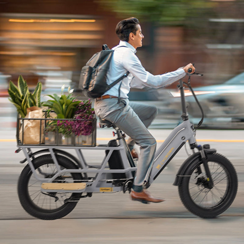 Bicicleta eléctrica de carga CycWagen con batería doble y cola larga