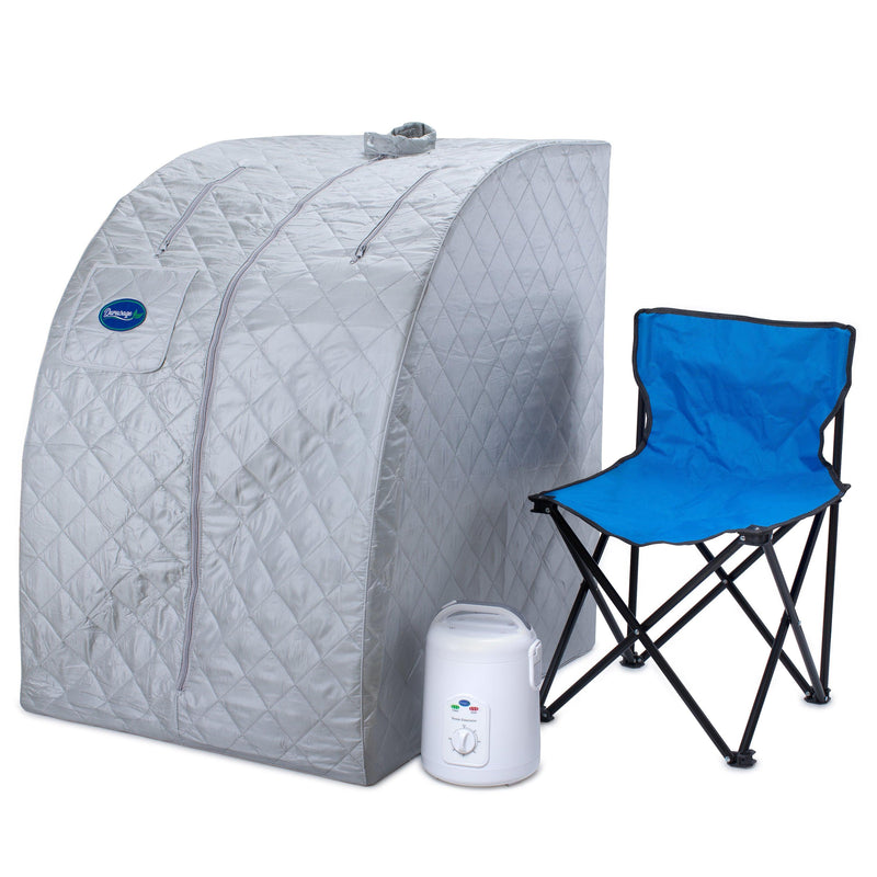 Durasage Health - Durasage Lightweight Portable Personal Steam Sauna Spa for Relaxation at Home, 60 Minute Timer, 800 Watt Steam Generator, Chair Included - Silver