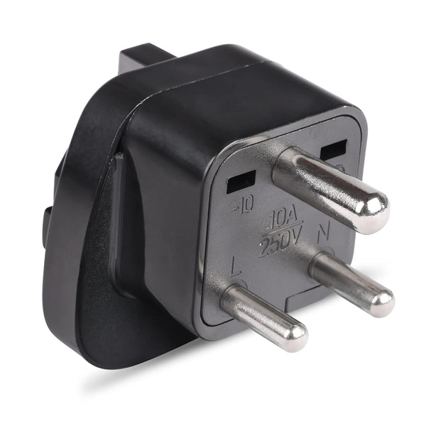 OREI European (Schuko) to India Plug Adapter - Convert European Type E/F Input to India Type D Three Prong Output Connection - Heavy Duty - Black Color (2 Pack)