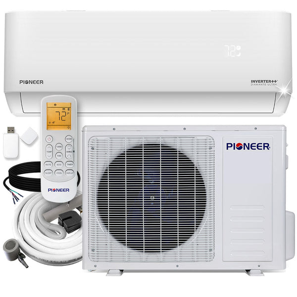 Pioneer® Diamante Ultra 12,000 BTU 22 SEER2 Ductless Mini-Split Inverter++ Energy-Star Wi-Fi Air Conditioner Heat Pump Full Set 115V with 16 Ft. Kit