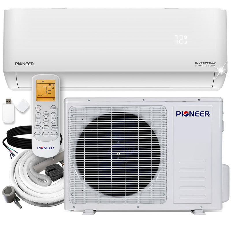 Aire acondicionado Pioneer® Diamante Ultra 12 000 BTU 22 SEER2 sin conductos Mini-Split Inverter++ Energy-Star Wi-Fi Bomba de calor Conjunto completo 115 V con kit de 16 pies