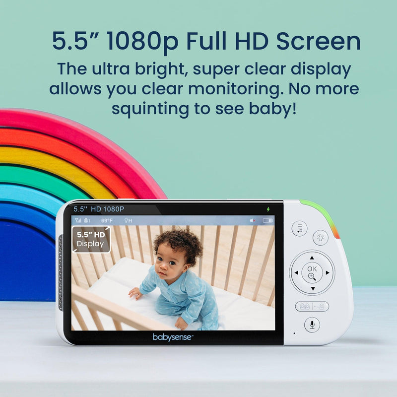 Babysense Max View: monitor de video para bebés con 2 cámaras, sin wifi, pantalla dividida, luz nocturna y dispositivo de sonido