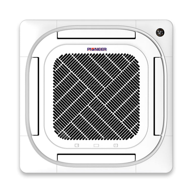 Sistema completo de aire acondicionado con bomba de calor de 8 vías y minisplit de casete delgado Pioneer® de 36 000 BTU, 19,2 SEER2, 230 V