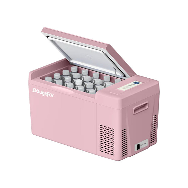 Mini refrigerador BougeRV de 12 V y 23 cuartos de galón, color rosa