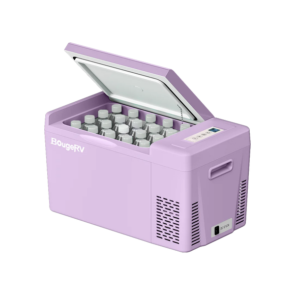 Mini refrigerador morado BougeRV de 12 V y 23 cuartos de galón