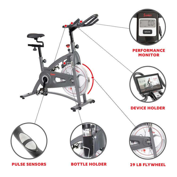 Bicicleta estática para interiores con transmisión por correa magnética Sunny Health &amp; Fitness - SF-B1877