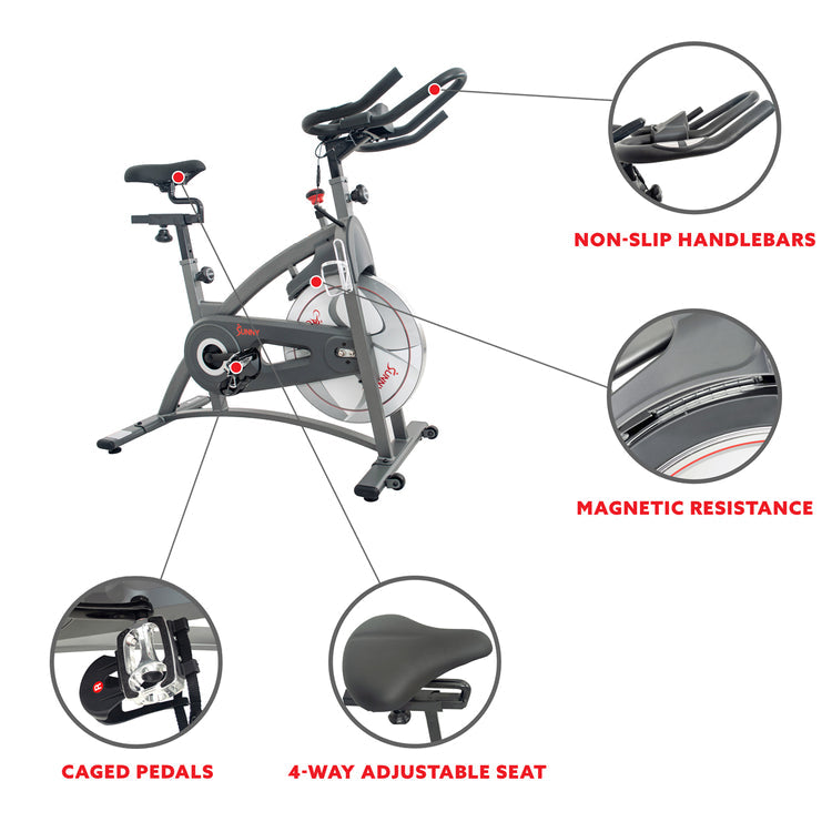 Bicicleta estática para interiores con transmisión por correa magnética Sunny Health &amp; Fitness - SF-B1877