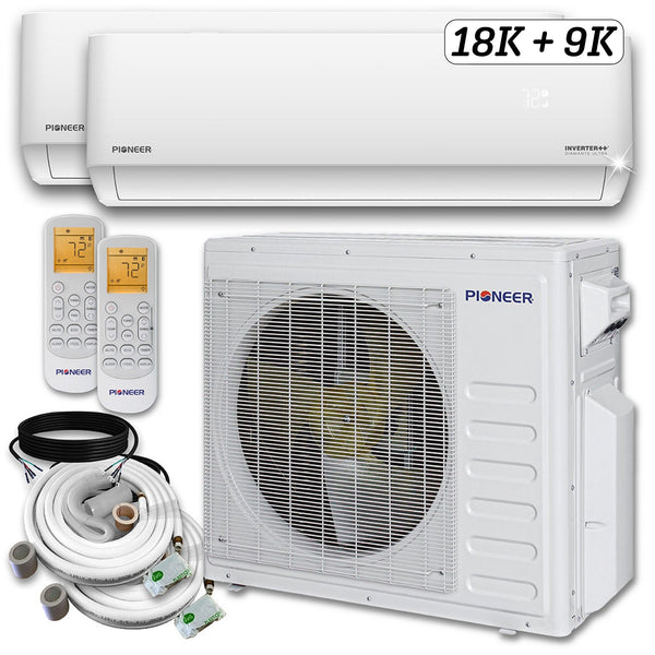 Aire acondicionado de pared con bomba de calor y montaje en pared de 230 voltios y 27000 BTU, 2,25 toneladas, Wi-Fi, 22 SEER2, multizona y Energy-Star, Diamante Ultra