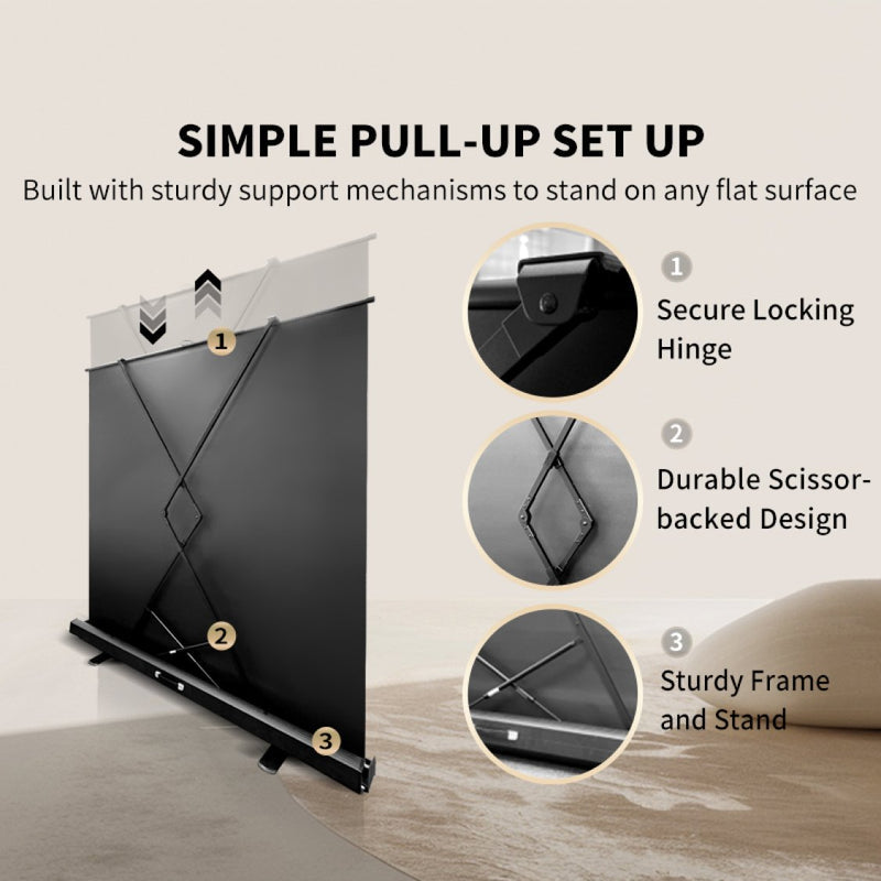 the MUBU Alpha Portable Pull Up Projector Screen with Stand