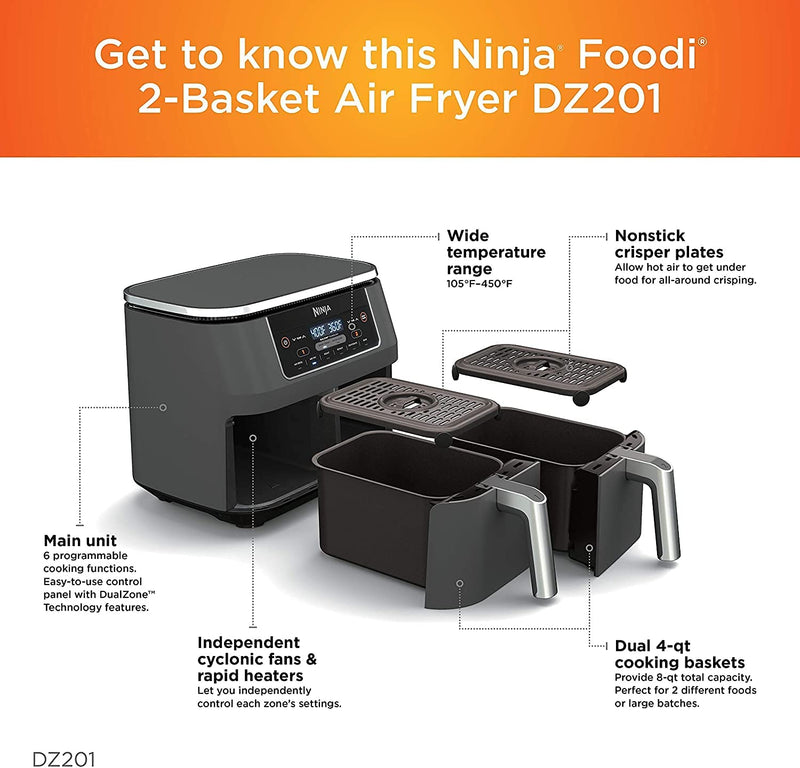 NINJA Foodi 6-in-1 8 Qt. Black 2-Basket Air Fryer with DualZone